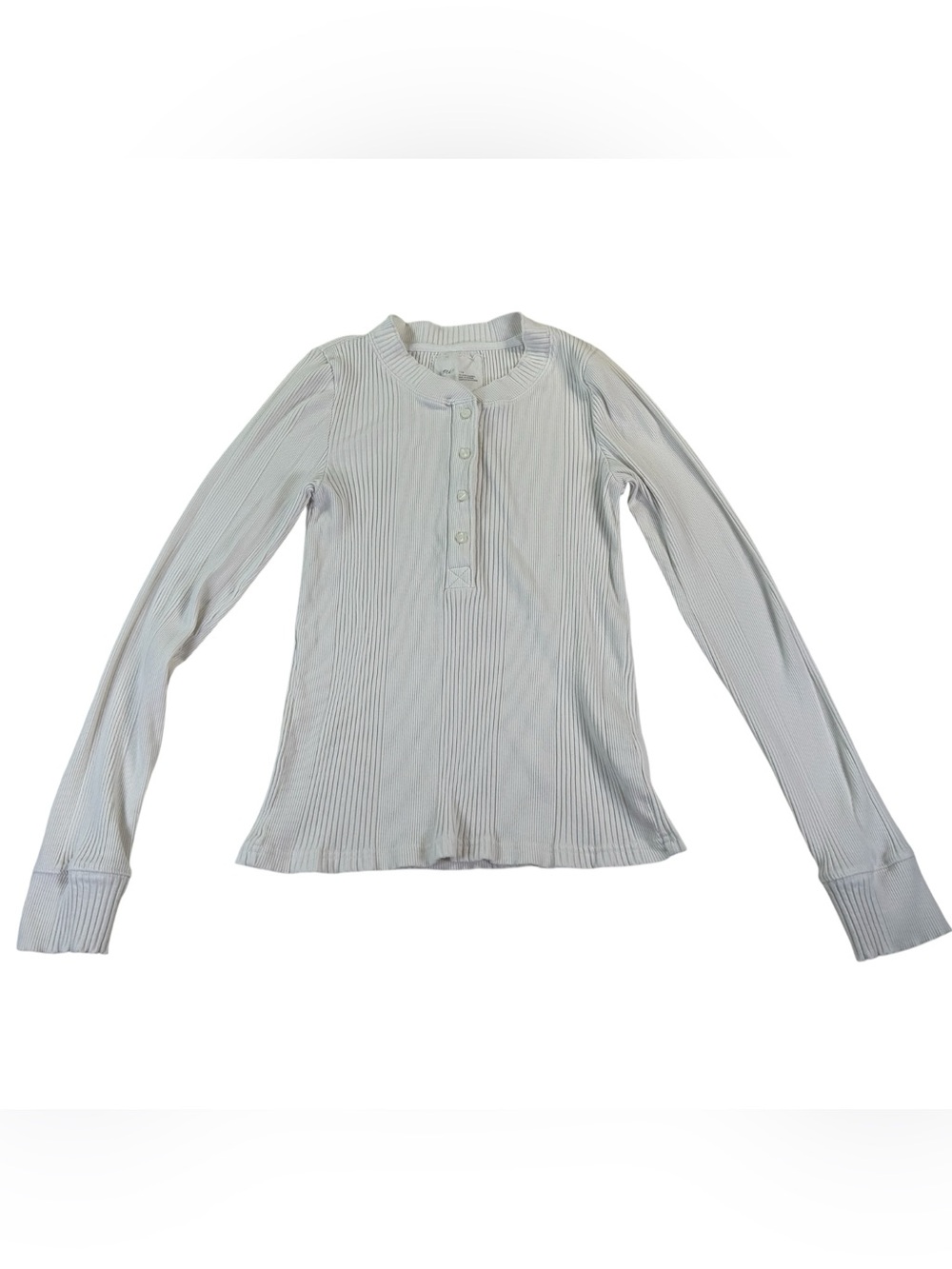 Aerie Road Trip Ribbed Henley Top Women’s L Ivory Long Sleeve Y2K Coquette